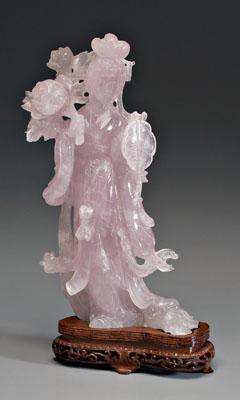 Appraisal: Chinese carved rose quartz figure elegantly coiffed beauty with flowing