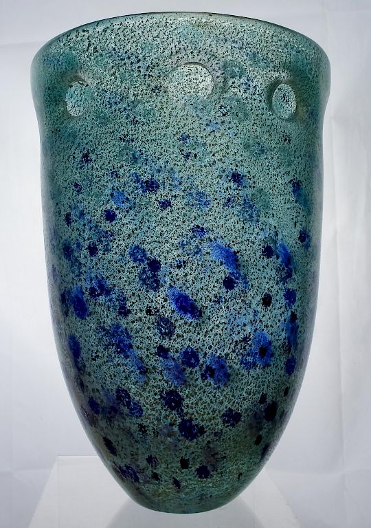 Appraisal: Italian Murano Gold Leaf Aqua Blue Art Glass Vase Crafted