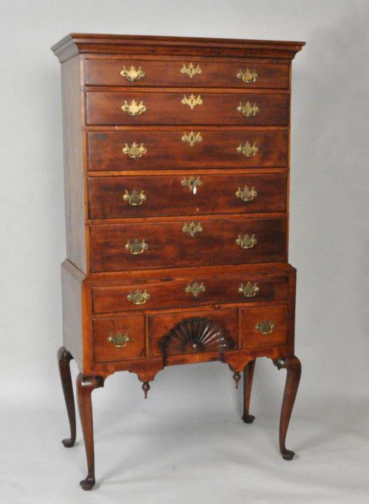 Appraisal: New England Queen Anne Maple Two Part Highboy high long