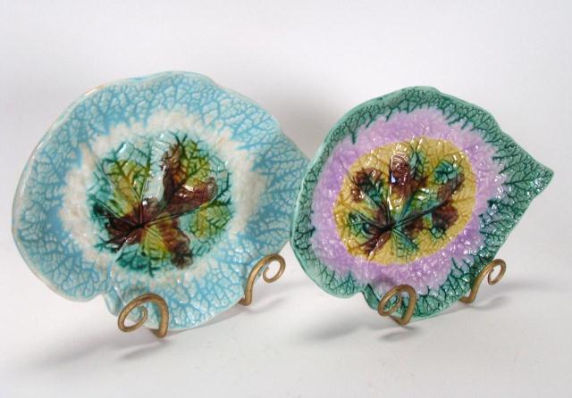 Appraisal: Two Majolica Leaf Plates one with aqua rim and one