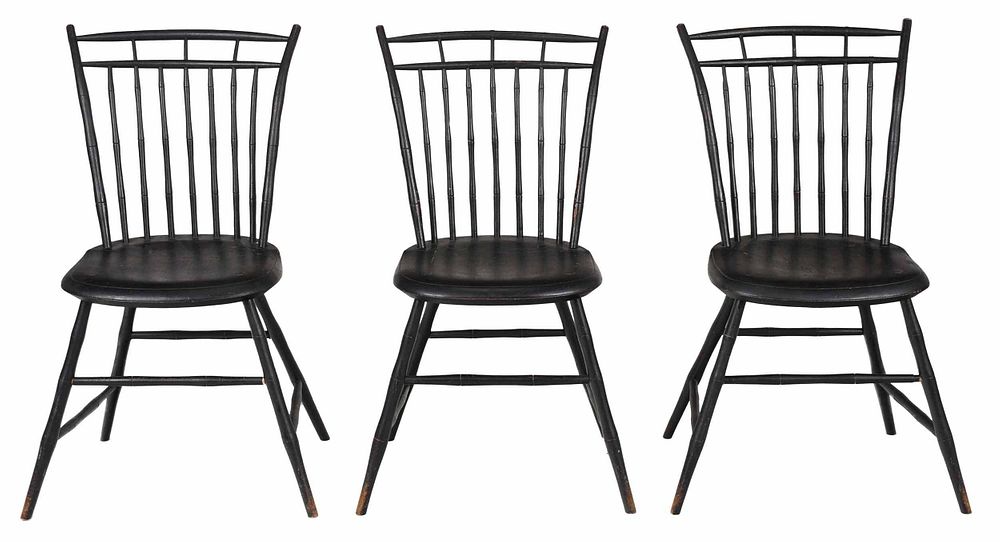 Appraisal: Set Three American Black Painted Windsor Chairs th century each