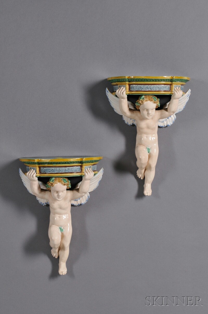 Appraisal: Pair of Minton Majolica Angel Brackets England late th century