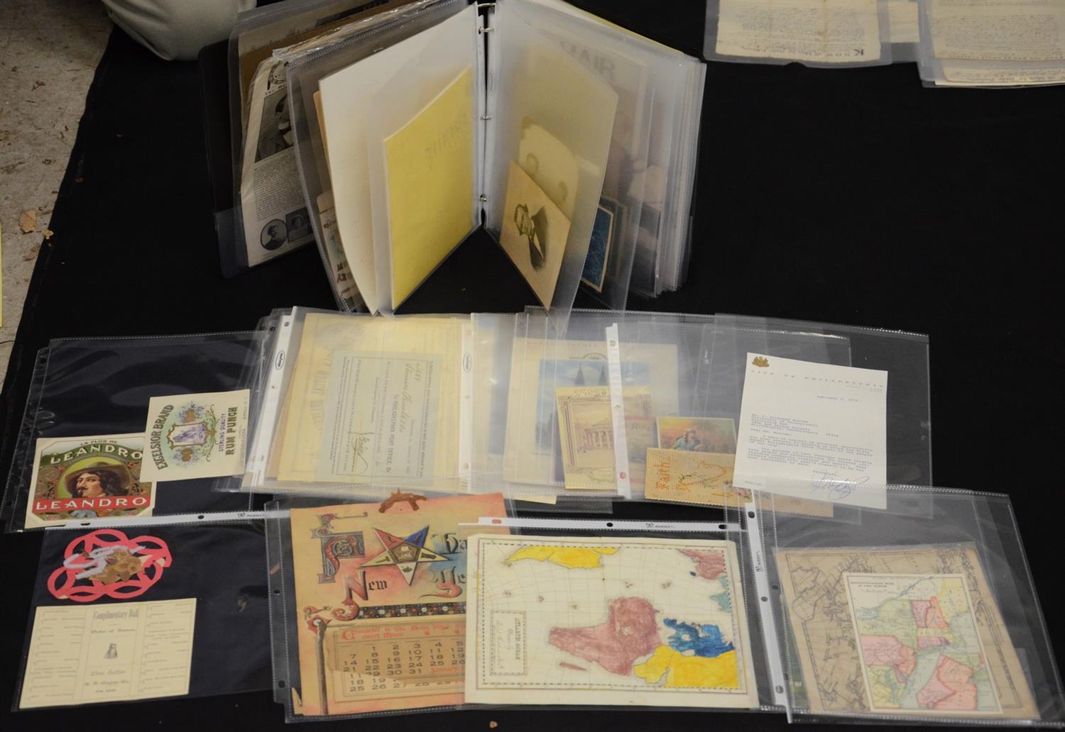 Appraisal: Ephemera binder assorted prints and photographs including children's travel card