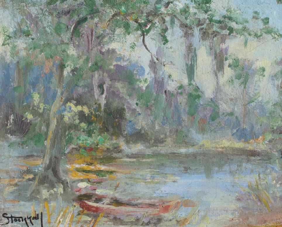 Appraisal: STOCKWELL Catherine American - Bayou Scene With Boat Oil Board