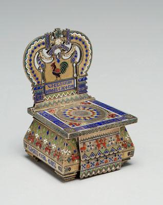 Appraisal: Russian silver salt chair saltcellar formed as a chair enameled