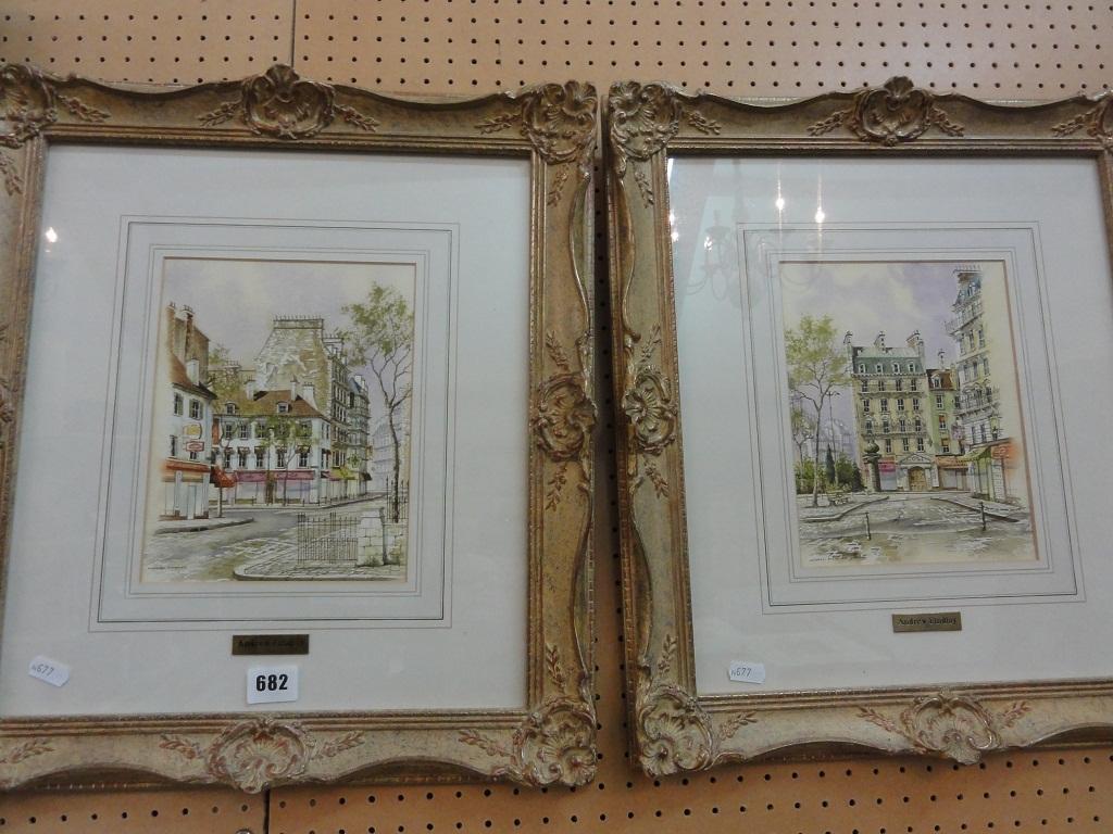 Appraisal: A pair of watercolour studies of Parisian street scenes by