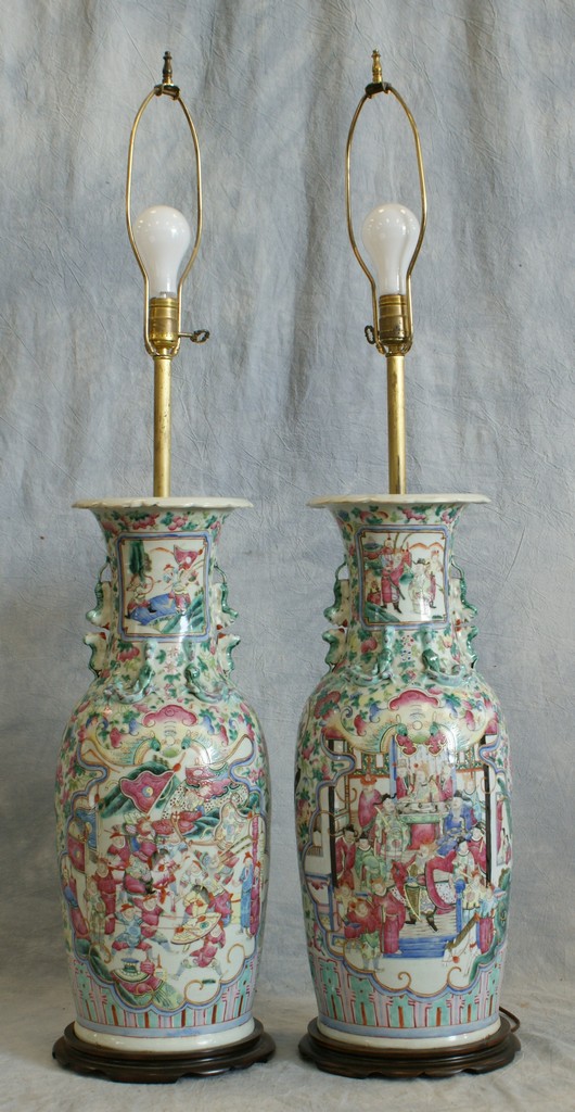 Appraisal: Pair of Famille Rose vases mounted as lamps vases h