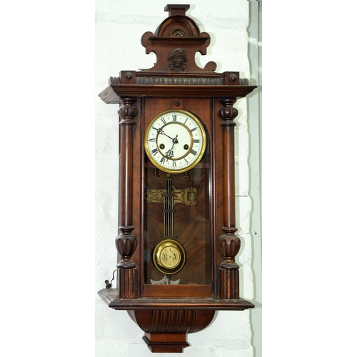 Appraisal: A walnut Vienna wall clock with enamel dial c x