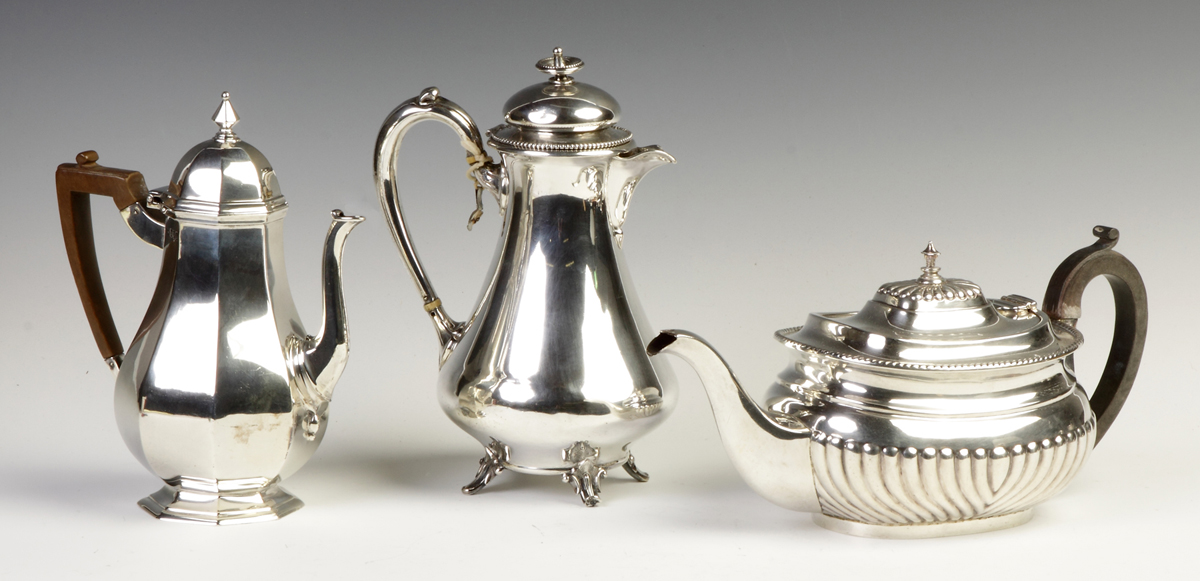 Appraisal: Three Sterling Silver Tea Pots TB makers mark English ozt