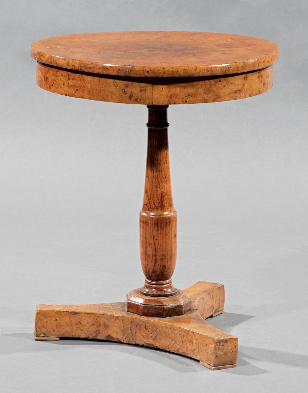 Appraisal: Biedermeier Burlwood Side Table th c circular top conforming frieze