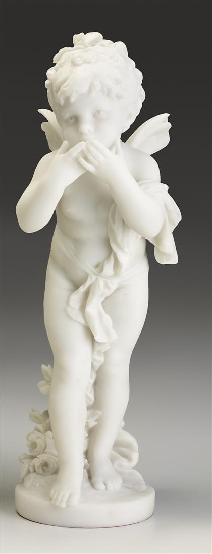 Appraisal: White composite marble figure Depicting a standing cupid blowing a