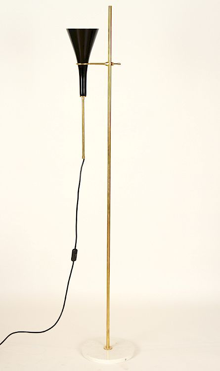 Appraisal: ITALIAN BRASS FLOOR LAMP BLACK METAL SHADE An Italian brass