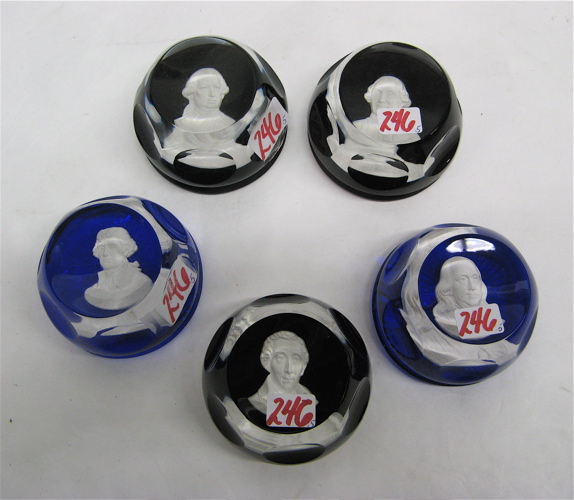 Appraisal: FIVE CRYSTAL CAMEO PAPERWEIGHTS of historical figures the white bust