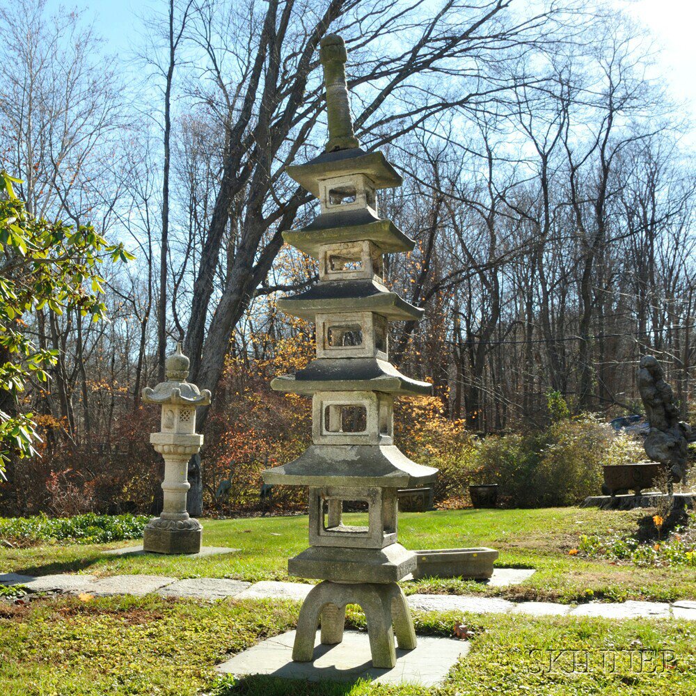 Appraisal: Five-story Pagoda Lantern Go-juno-to Japan th century granite a jewel