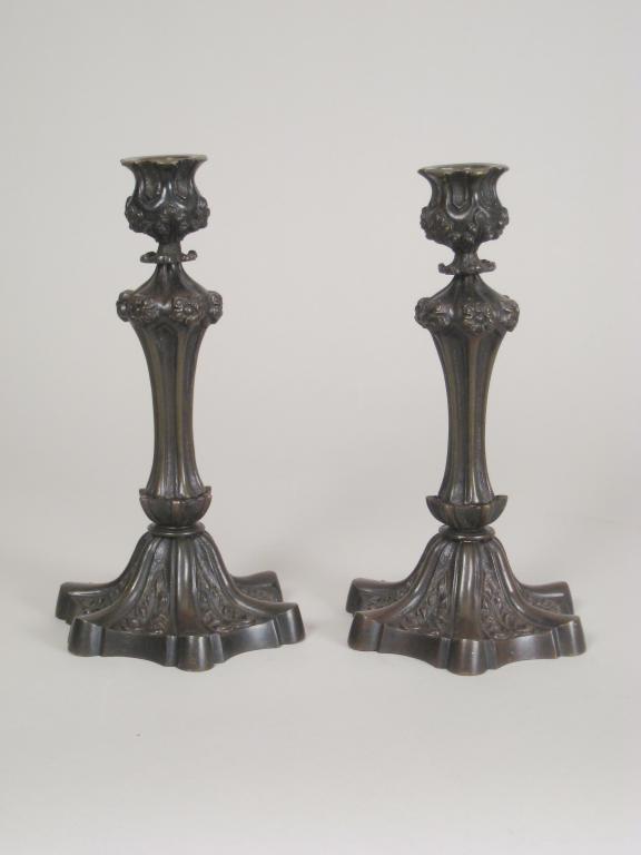 Appraisal: Pair of th Century French bronze Candlesticks with floral decorated