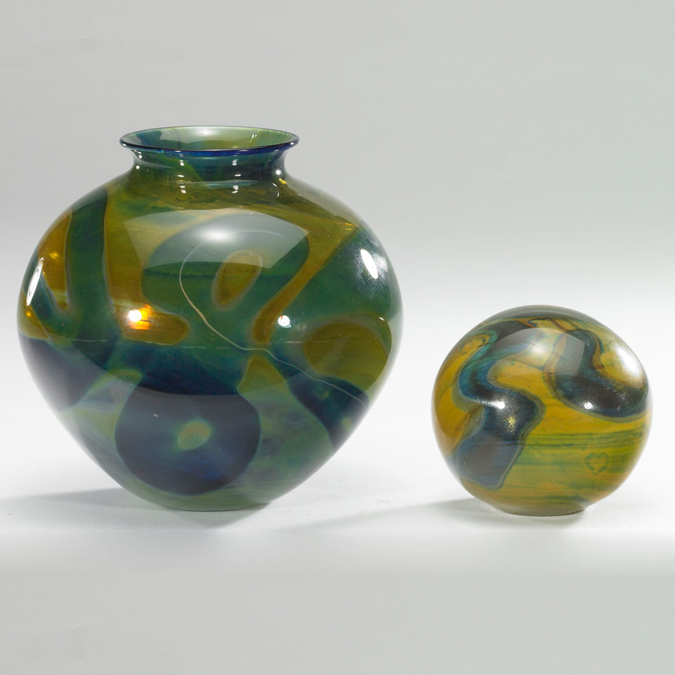 Appraisal: Jamie Sherman Canadian b Glass Vase and Paperweight engraved JAMIE