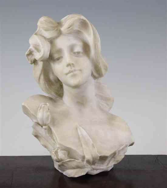 Appraisal: An Art Nouveau carved white marble bust of a maiden