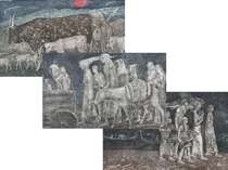 Appraisal: Leonid Straganof Russian Contemporary Exodus Series of three etchings on