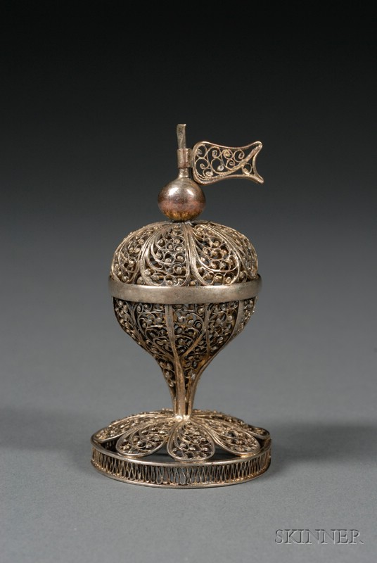 Appraisal: Silver-gilt Filigree Spice Container early th century marked with French