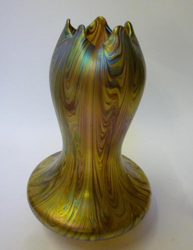 Appraisal: A LOETZ STYLE VASE of swept baluster form with pinched