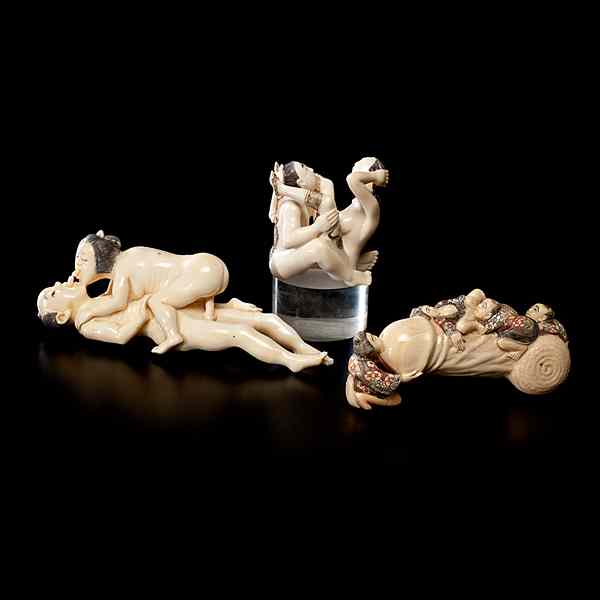 Appraisal: Japanese Erotic Ivory Carvings Japanese th century A group of