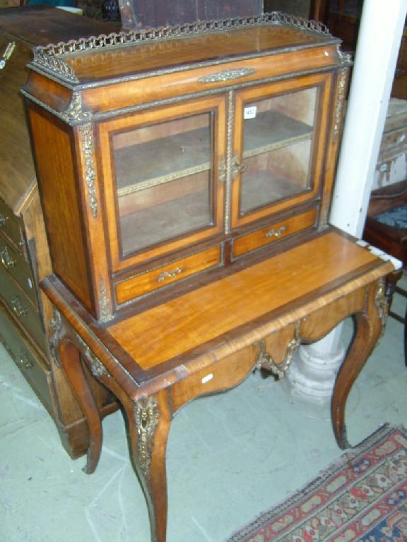 Appraisal: A th century continental satin walnut bonheur du jour the