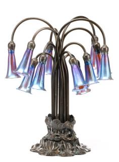 Appraisal: American contemporary A Tiffany Studios-style blue favrile glass and patinated