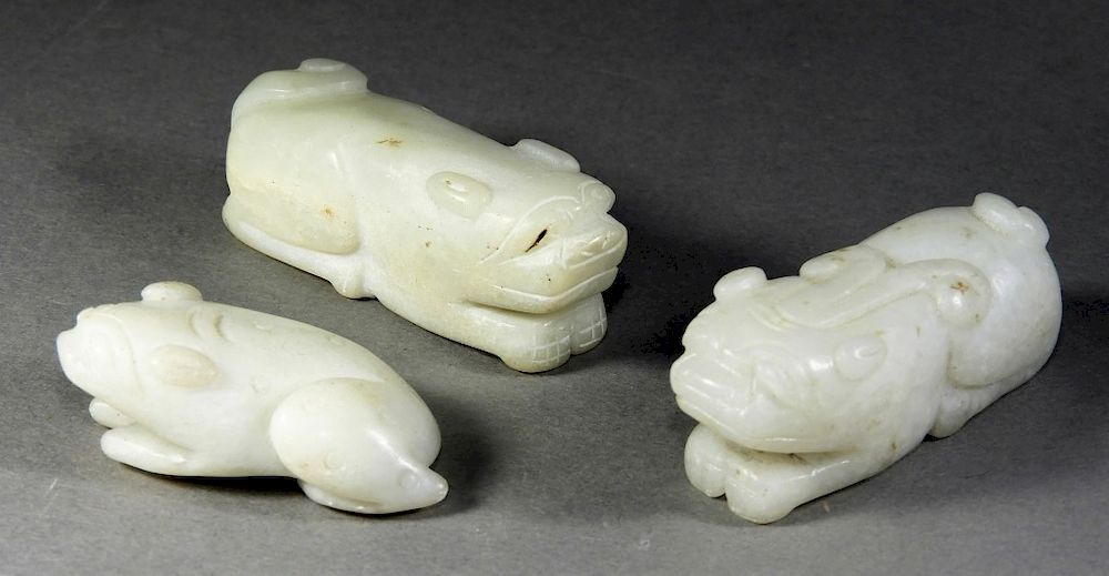 Appraisal: PC Chinese White Jade Frog Foo Dog Beast Figures China