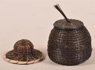 Appraisal: Two Miniature Horse Hair Basketry Items st Papago Indian basket