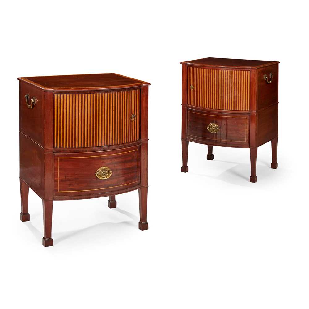 Appraisal: PAIR OF GEORGIAN STYLE MAHOGANY AND SATINWOOD BEDSIDE COMMODES LATE