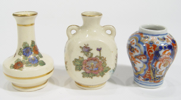 Appraisal: Three miniature Japanese vases - two Satsuma painted and gilded