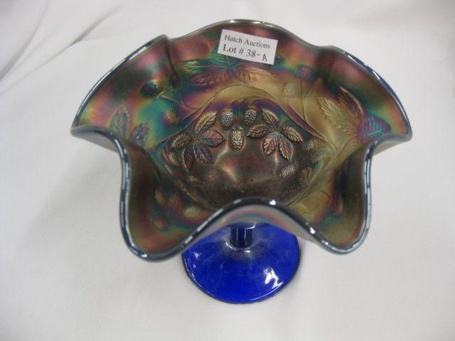 Appraisal: Carnival Glass Compote Blackberry blue tall excellent