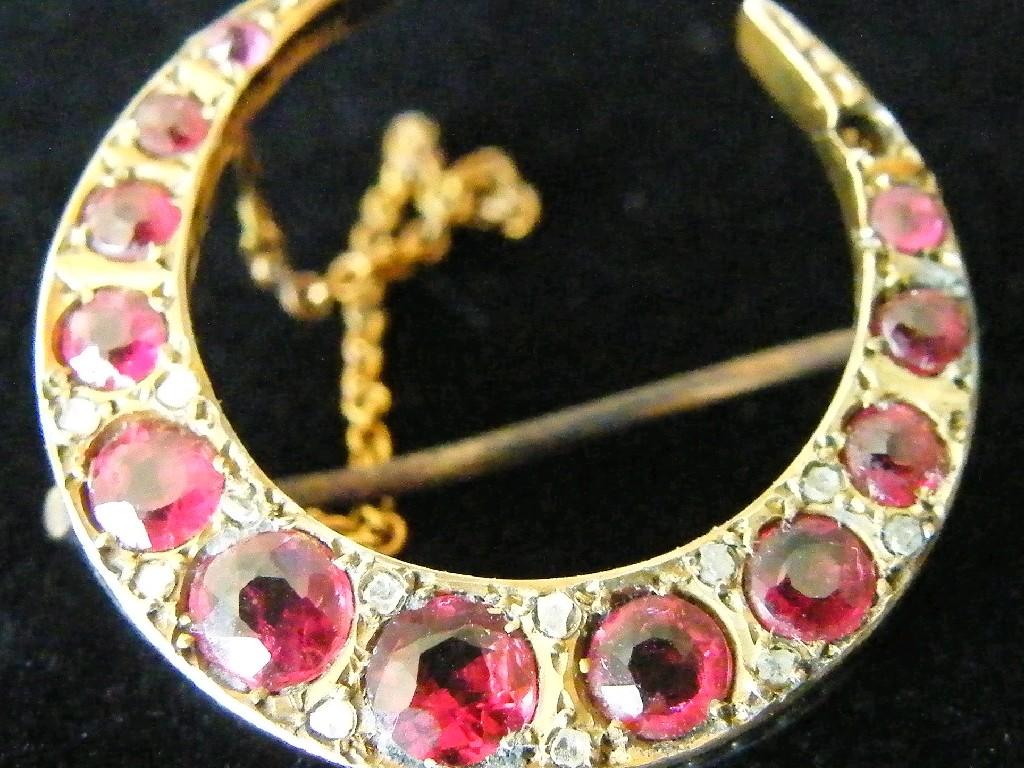 Appraisal: ct diamond and gem set crescent brooch mm one stone