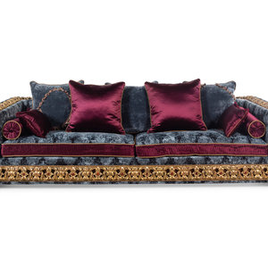 Appraisal: A Contemporary Jumbo Collection Giltwood and Velvet Upholstered Sofa with