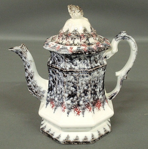 Appraisal: - Ironstone spatterware coffee pot th c with bird form