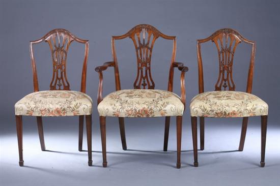 Appraisal: SET EIGHT HEPPLEWHITE STYLE CARVED MAHOGANY CHAIRS th century with