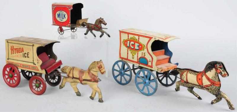 Appraisal: Lot of Tin Horse-Drawn Pull Toys American Circa early th