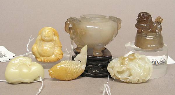 Appraisal: A group of five jade and hardstone carvings Including a