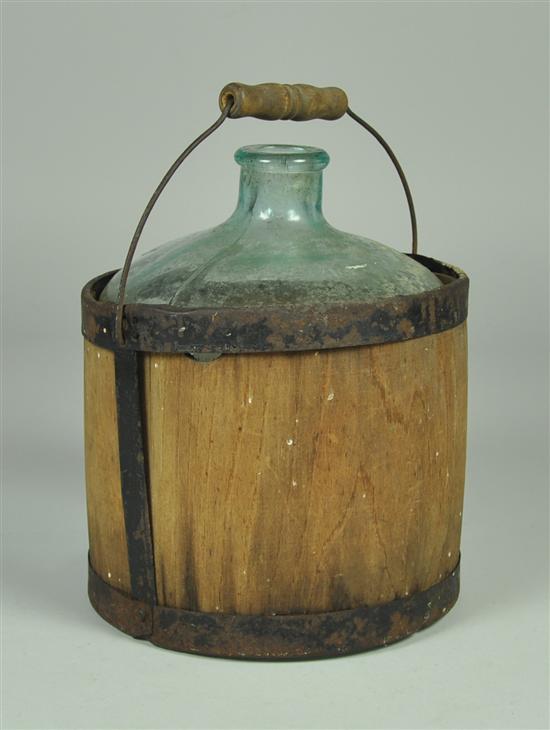 Appraisal: Fulton County Whiskey Jug Glass with wood and iron holder