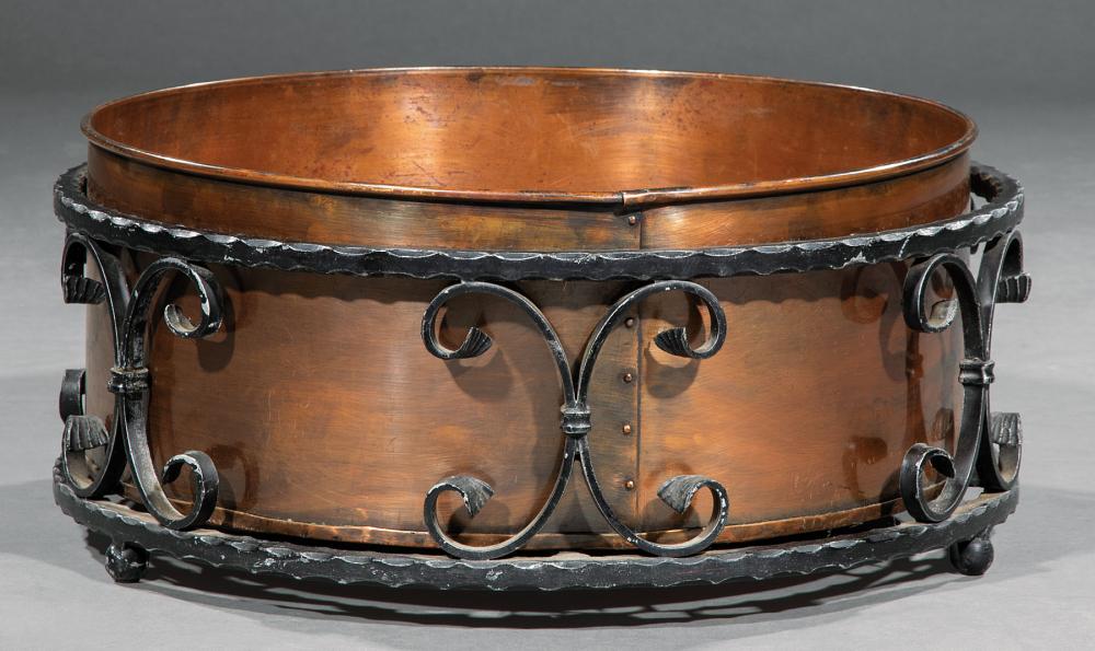 Appraisal: Continental Wrought Iron and Copper Jardiniere removable liner h in