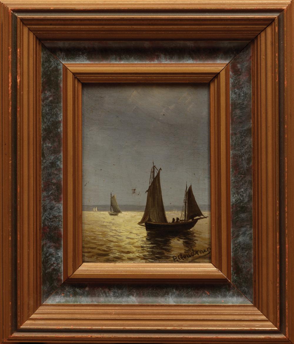 Appraisal: Continental School th c Sailboats on the Water oil on