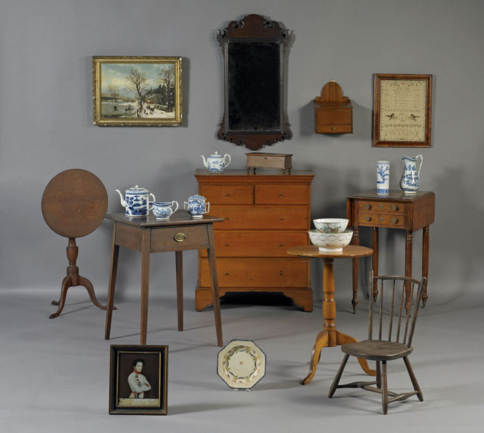 Appraisal: AMERICAN QUEEN ANNE BIRCH AND CHERRY CANDLESTAND The round top