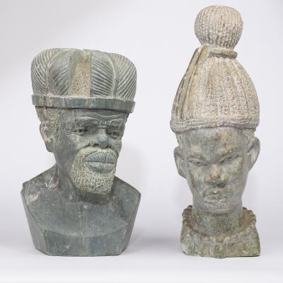 Appraisal: Shona revival Zimbabwe late th Century Two portrait heads a