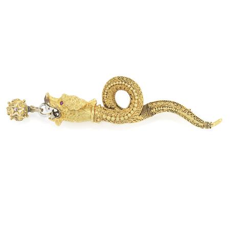 Appraisal: Antique Gold Dragon Serpent Bar Clip-Brooch Estimate -