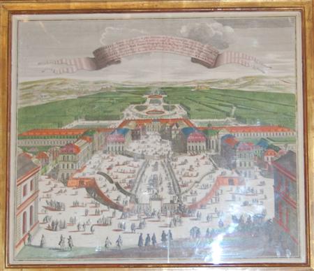 Appraisal: VIEW OF VERSAILLES TH CENTURY hand-coloured etching and another Cannons