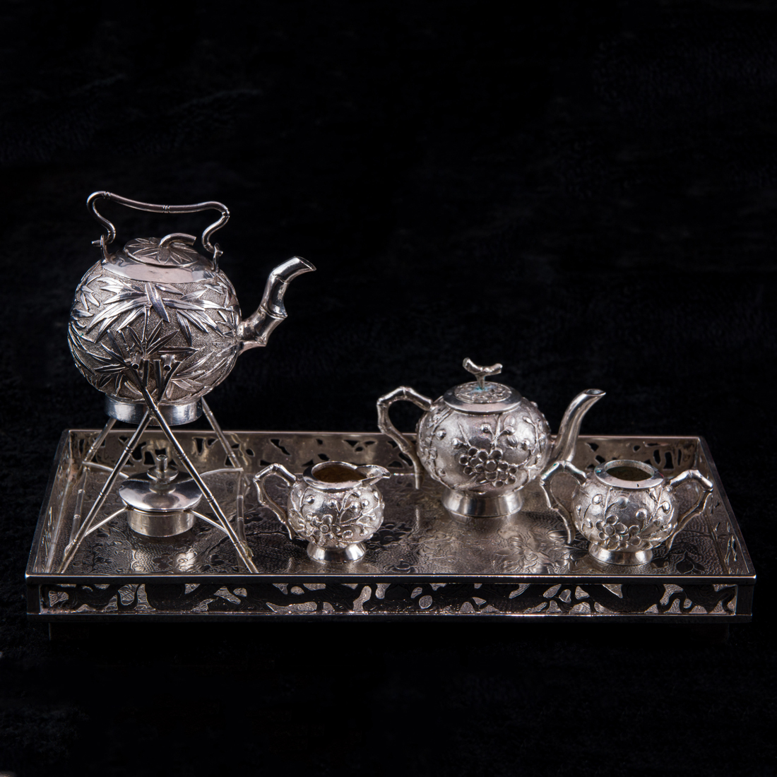 Appraisal: A PC CHINESE EXPORT STERLING MINIATURE TEA SET WANG HING