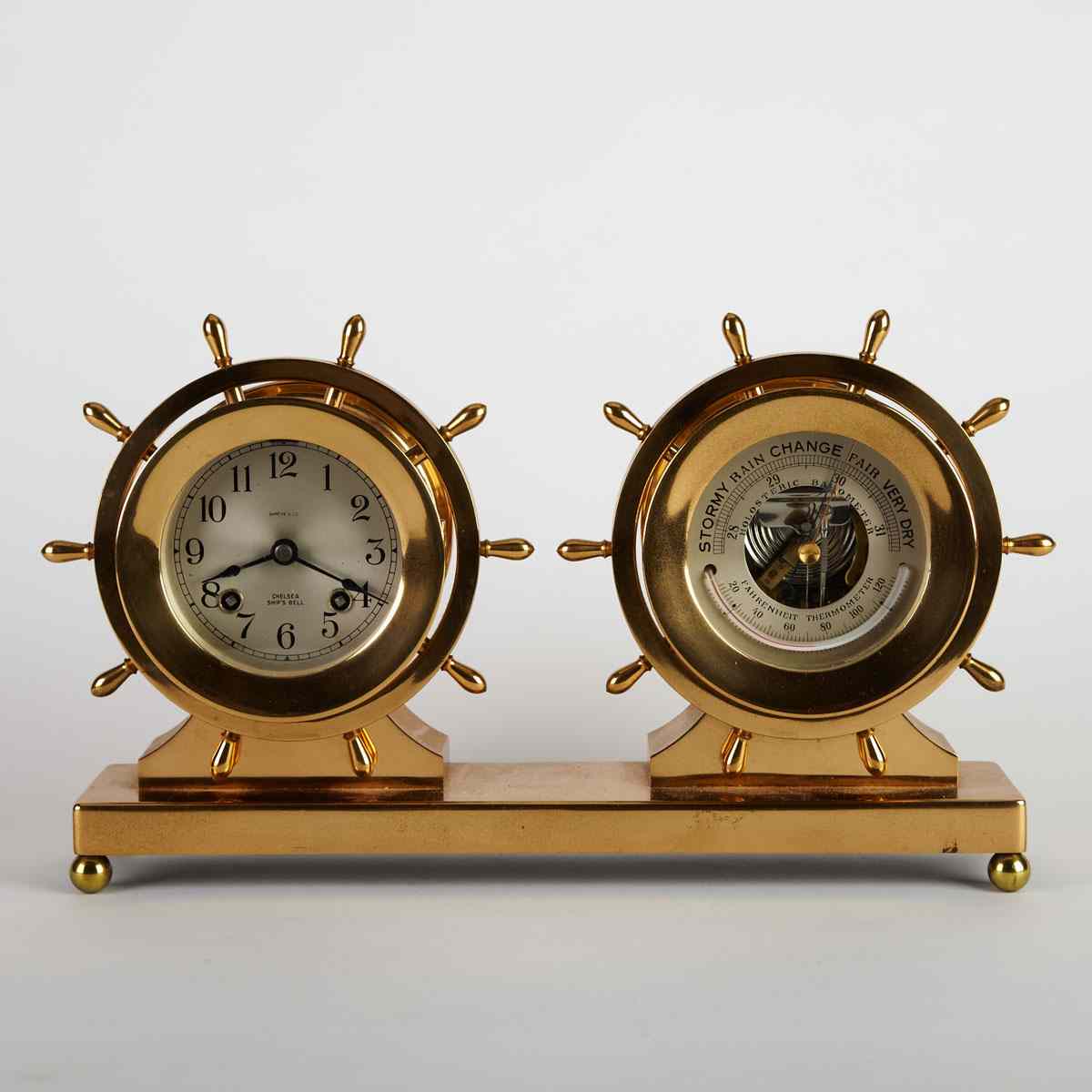 Appraisal: Brass Ship s Clock and Barometer Set Chelsea Clock Co