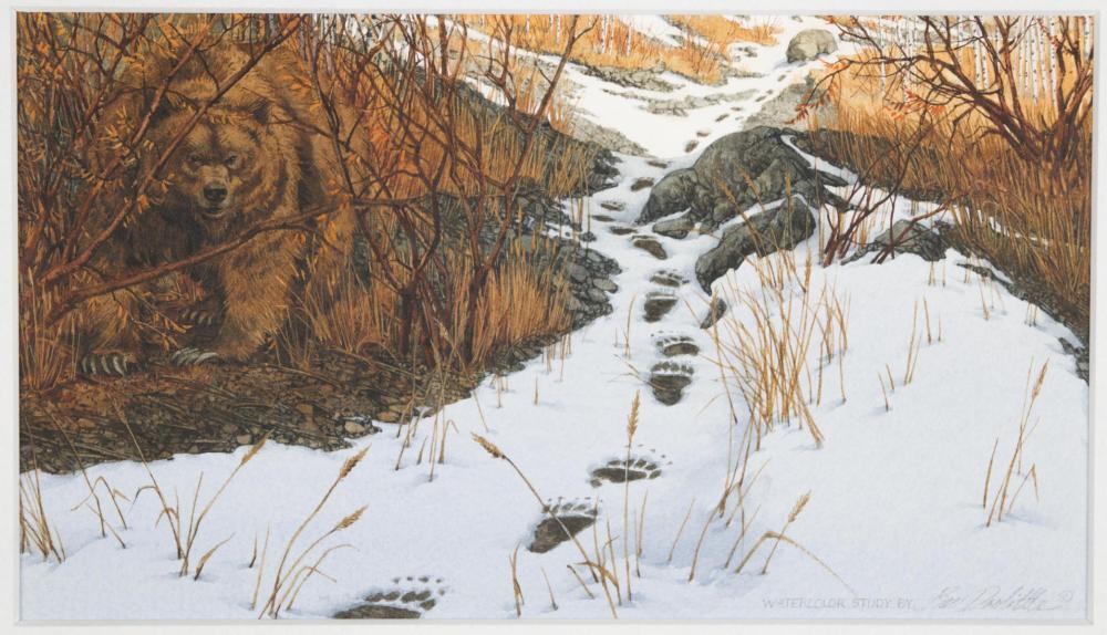 Appraisal: BEV DOOLITTLE California born original watercolor on paper Double Back