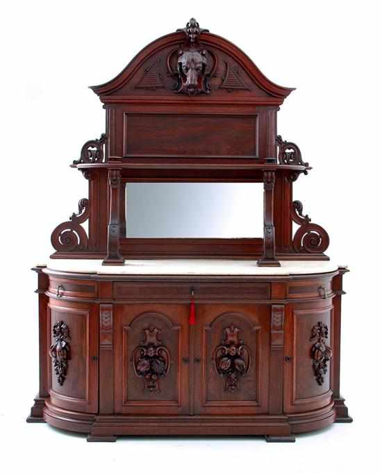 Appraisal: Rococo Revival carved walnut marbletop huntboard attributed to Alexander Roux