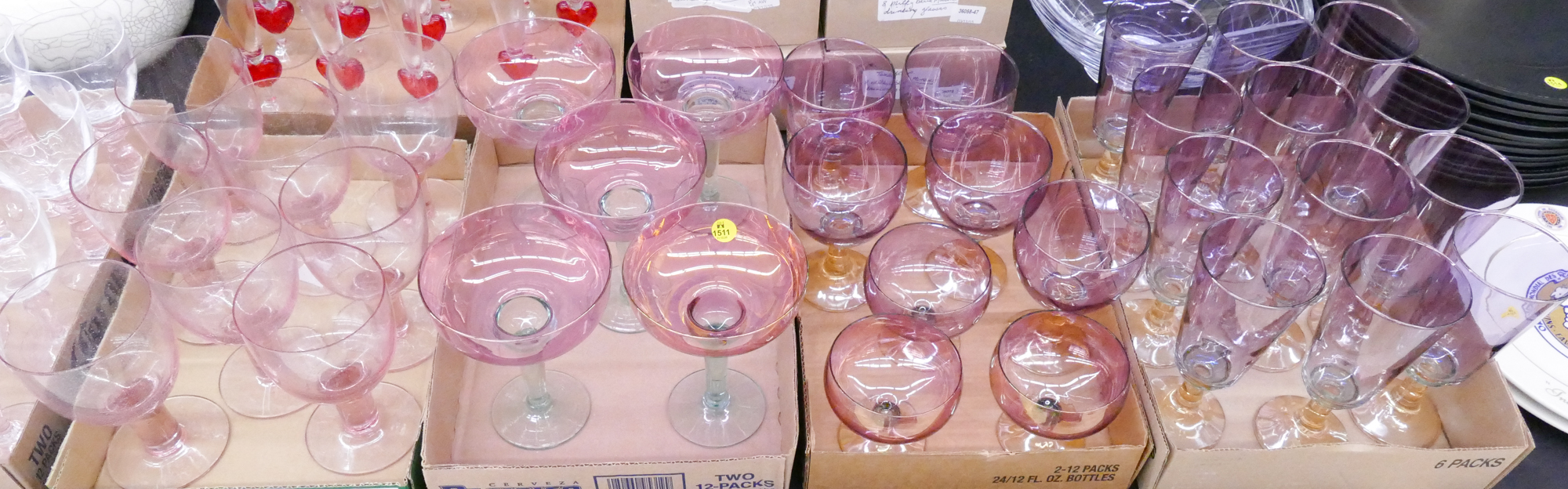 Appraisal: Boxes Pink Glass Stemware